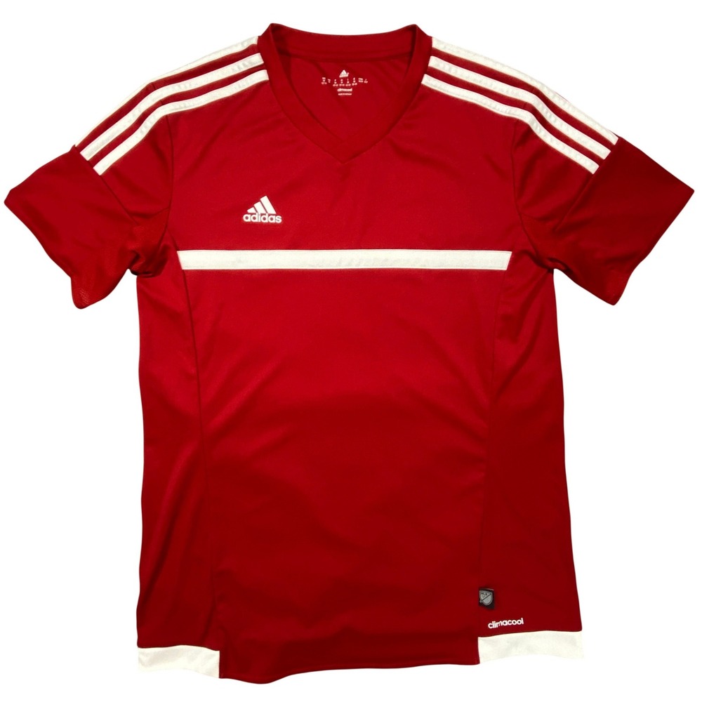 Adidas Big Kids Climacool MLS Soccer Jersey Red White V-Neck Short Sleeve Size M